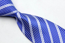 ST009 Fashion Jacquard Woven Smooth Tie Gravata Royal White Stripes New Neckties For Man Casual Business