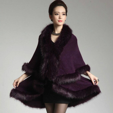 2015 Winter Elegant Faux Fur Coat Women New Fashion Cashmere Imitation Rabbit Fur Coats Womens Embroidery Wool Shawl Poncho