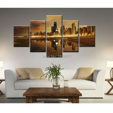 5PCS Seaside City Night Oil Painting Oil Painting On Canvas Home Decorative Wall Art For Living Room No Frame