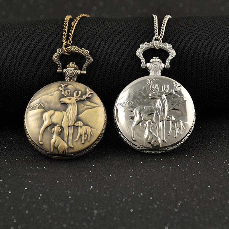 New Fashion Antique Bronze Steampunk Pocket Watch Animal Milu Deer Quartz Mechanical Watch Pendant Necklace Chain