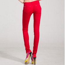New 2016 Fashion Women Candy Colors Mid Waist Pencil Pants Spring Autumn Sexy Fit Jeans Plus