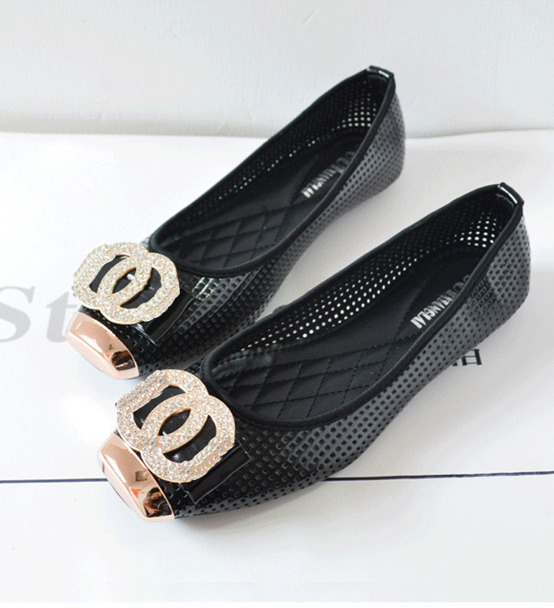 2015 new summer European metal head square hollow flat shoes breathable hole big shoes 928 22