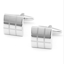 2015 NEW ARRIVAL Elegant Men Cufflinks Square Glossy LASER Tartan Pattern Silver Exquisite Extravagant Cuff Button Cuff-link