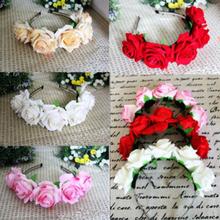 Rose Floral Flower Garland Crown Headband Hair Band Bridal Festival Holiday Headwear