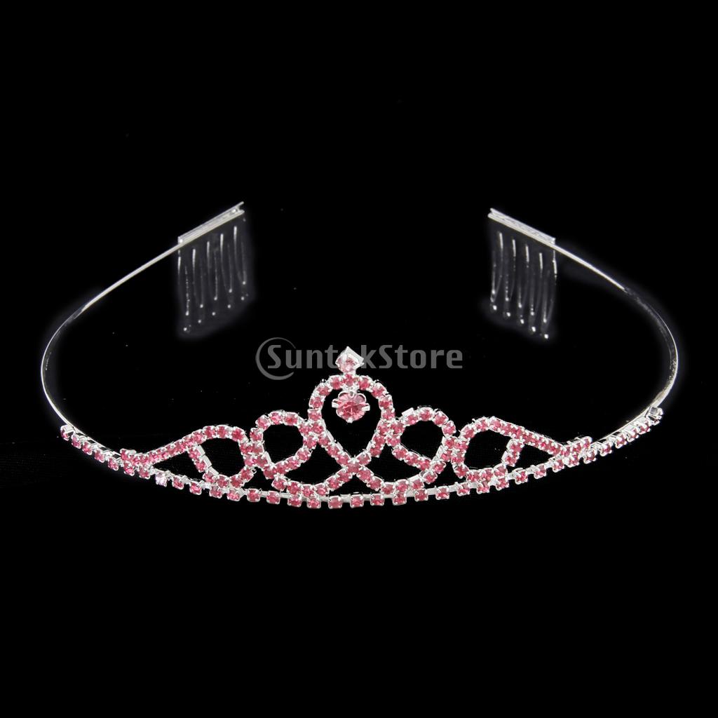 New Arrivals 2015 Wedding Party Children Flower Girl Crown Headband Tiara with Comb Pink Rhinestone Free