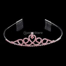 New Arrivals 2015 Wedding Party Children Flower Girl Crown Headband Tiara with Comb Pink Rhinestone Free Shipping