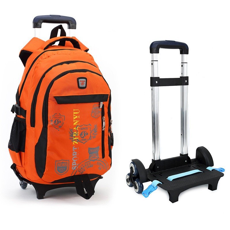 Travel-trolley-backpack-wheels-school-bag-detachable-children-Rolling-Backpack-climb-stairs-rod-bag-orange