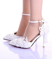 Summer new women white wedding shoe lace flower tassels ankle strap bride shoes female summer hollow