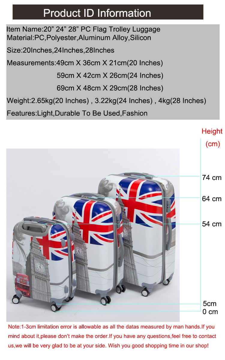 24 inch luggage dimensions in cm