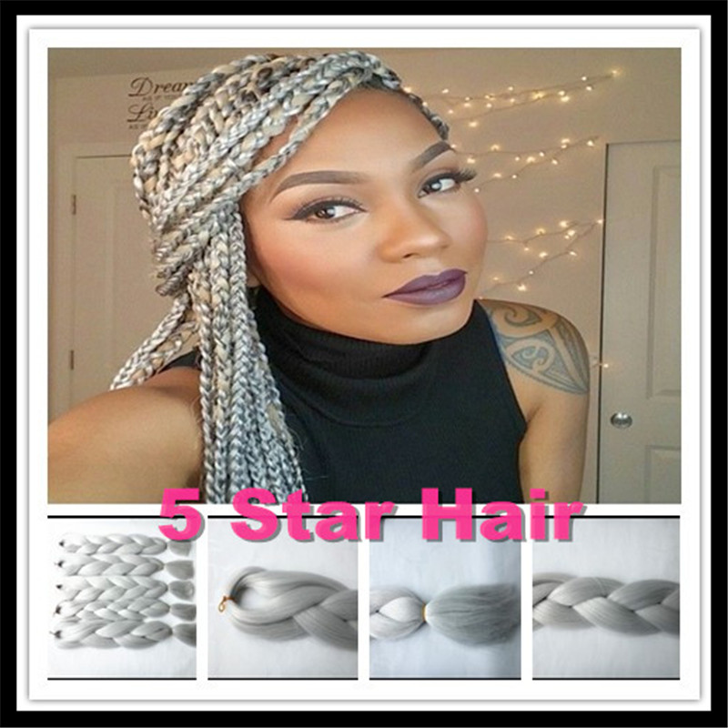 Pure Kanekalon Braiding Hair 50 Shades Gray 24inch 100g pc 4pcs 6pcs 10pcs Synthetic kanekalon Jumbo