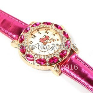 Free Shipping fashion Hello Kitty Quartz Watch Children Leather Crystal Watch GRQ605