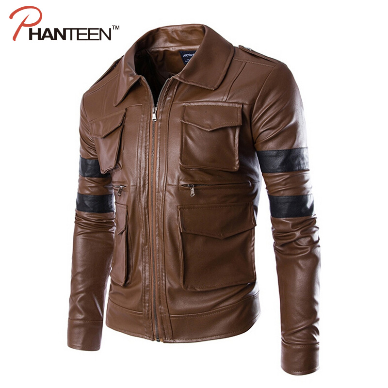 High Quality Brand Man Winter Jacket Leather Pu Stand Collar Patchwork Outerwear Bomber Fashion Men Coat