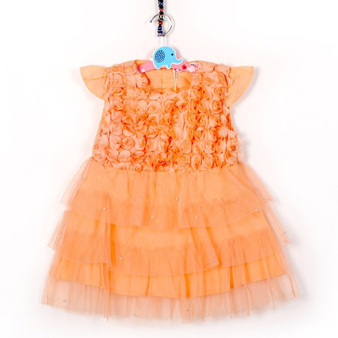 2015 Toddler girl dress Wholesale orange Princess Baby girl dress high quality kid clothes hanging beads robe bebe enfant nina