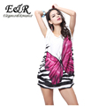 New 2016 Retail Bohemian Ice Silk Dress Plus Size Ice Silk Butterfly Pattern Loose Short Sleeved