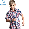 Hot New Fashion summer boy short sleeve plaid shirt 100 cotton child shirt Kids children s