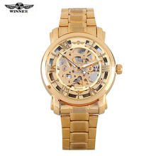 2016 Luxury Brand Winner Men’s Skeleton Watch Full Steel Strap Gold Automatic Mechanical Watches Clocks Male Sports Wristwatch