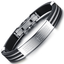 Holy Bible Cross Design Silicone Man Bangles Classical Black/Gold Stainless Steel Men Jewelry Bracelets