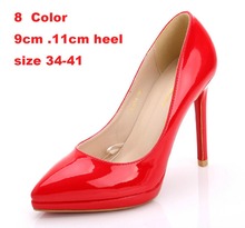 New 2015 Women s Black High Heels Low Heel 9cm Red Black Nude Platform Pointed Toe