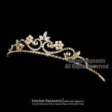 2015 Gold Beauty Crown Tiara Pageant Bridal Wedding Hair Cheap New Hot Crowns UC295