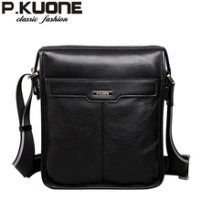 P.KUONE new casual cowhide Genuine leather men messenger bag, man fashion shoulder bag, for ipad