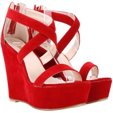 2016 Suede High Heels Women Spring Summer Open Toe Platform Wedges Jelly Sandals Pink Black White Shoes Free Shipping