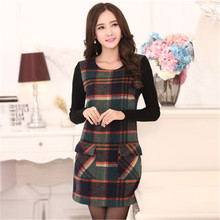 Plus Size M-3XL Winter Woolen Dress Temperament Fashionable Women Cothes Kilt Plaid Dresses Vestidos Long-Sleeved Dress C1513