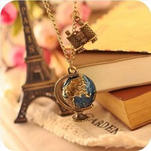 GH321 new Vintage Terrestrial globe Telescope long body sweater chain antique Bronze Necklaces & pendants for women jewelry