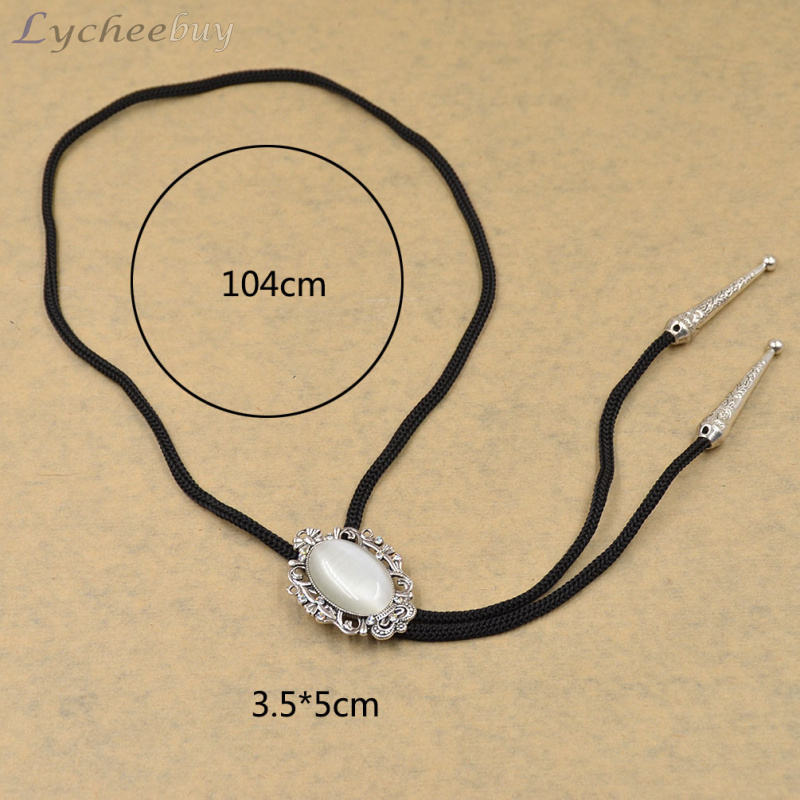 White Opal Bolo Tie Western Cowboy Bolo Tie Alloy Synthetic Leather Necktie Bola Tie