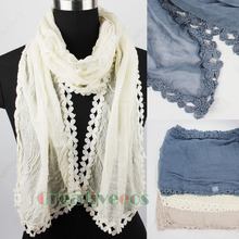 New Stylish Vintage Unique Fashion Women s Cotton Comfortable Long Scarf Shawl With Lace Trim