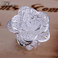 Hot Marketing Fashion Silver Plated Rose Flower Plant Jewelry Design Rings Romantic Trendy Accessories for Women HFNE0898