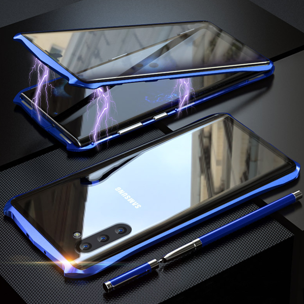 Negro Funda para Samsung Galaxy Note 10 Magnetica Adsorption Carcasa 360 Grados Anti Choque Marco de Metal Cover Case Transparente Vidrio Templado Protección para Samsung Galaxy Note 10