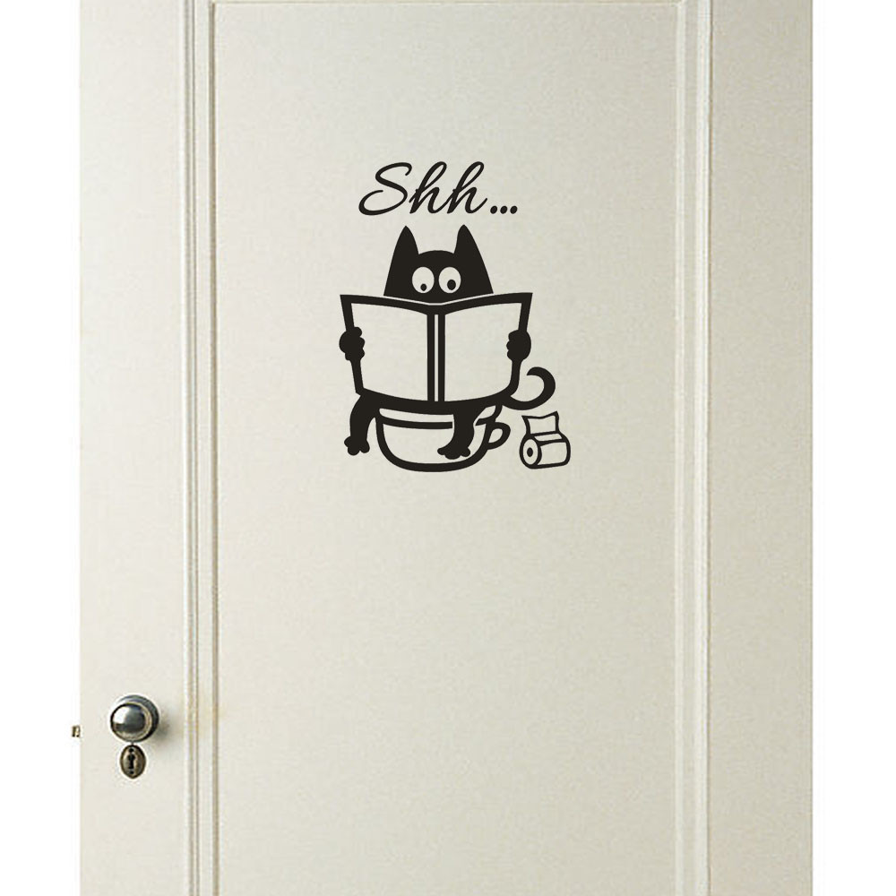 Description Picture 6 of itemCute Cartoon Cat Shh Toilet Stickers Diy Bathroom Door Toilet Seat Decorative Decal Funny Decor Poster Removable Vinyl Mural Art