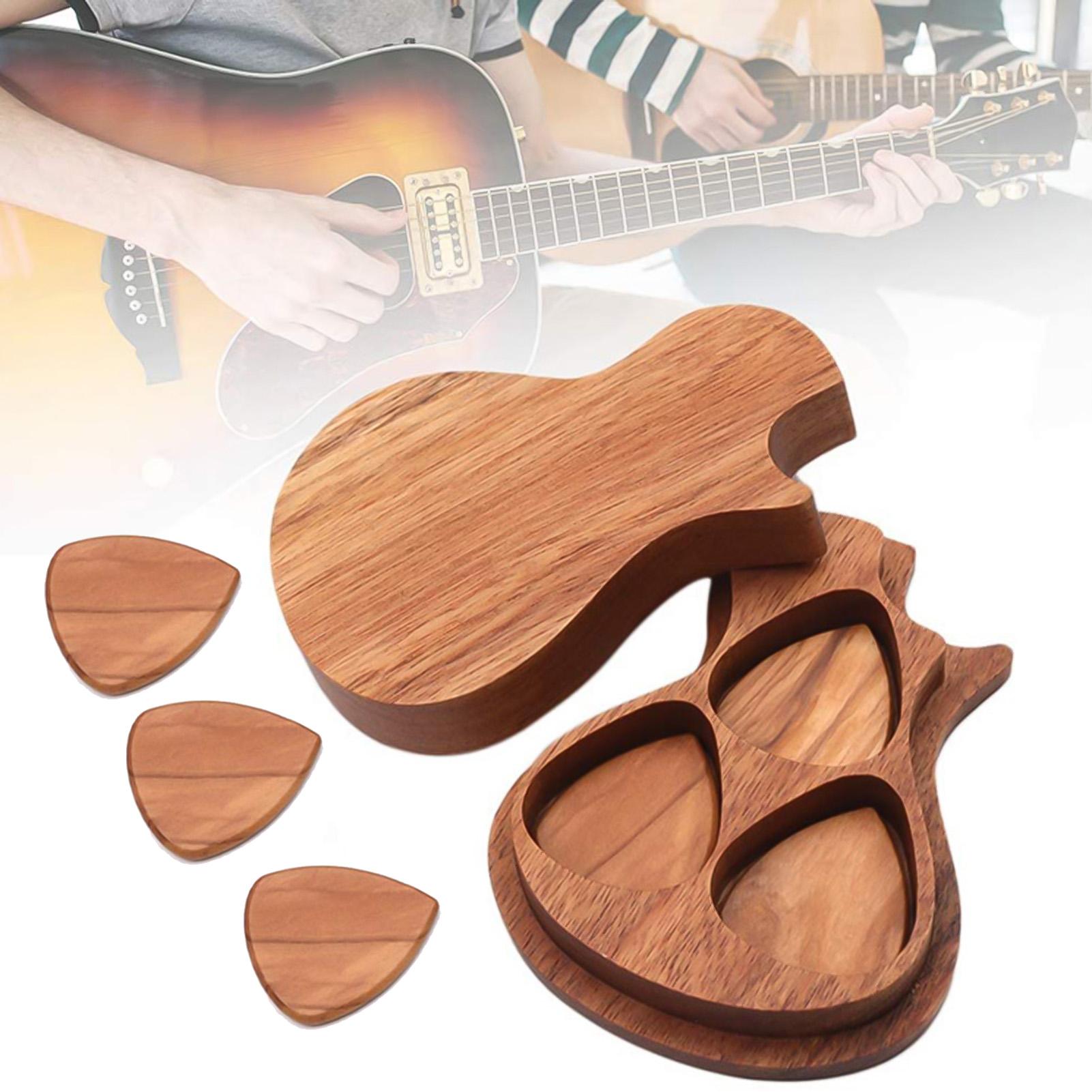 Description Picture 2 of itemPortable Solid Wood Acoustic Guitar Pick Wooden Storage Box Electric Bass Plectrum Mediator Musical Instrument Guitar Accessory