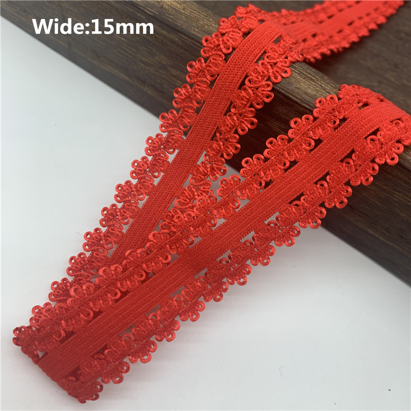 Description Picture 5 of item10/15/20/25mm Red Elastic Ribbon Fold Over Spandex Elastic Band For Sewing Lace Trim Waist Band Garment Accessory