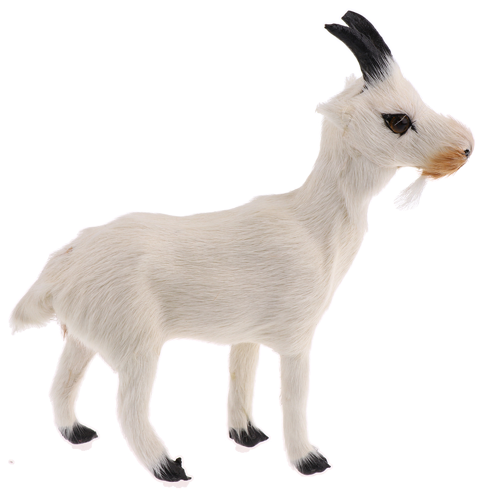 Realistic Polyethylene Furs Standing Goat Animal Model Figurine