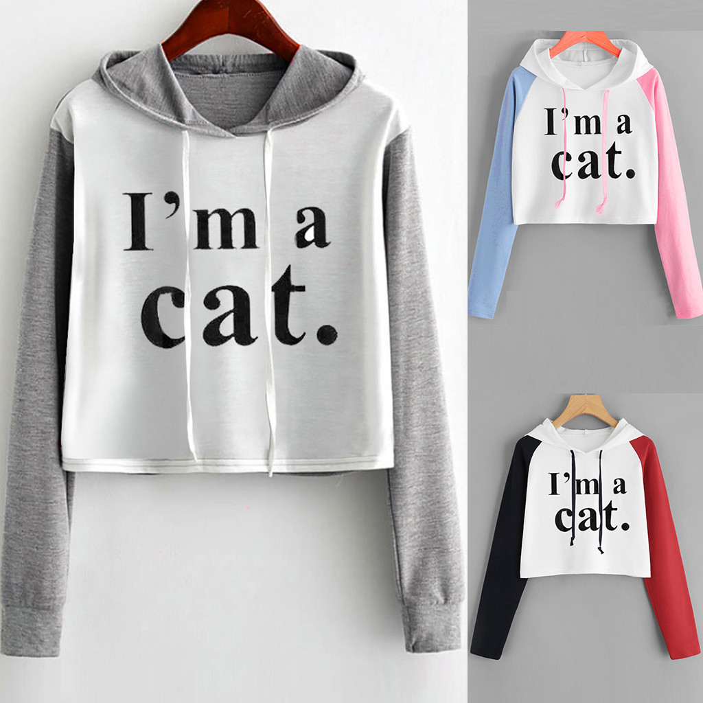 i am a cat sweatshirt hoody cropped tops ladies pullover candy