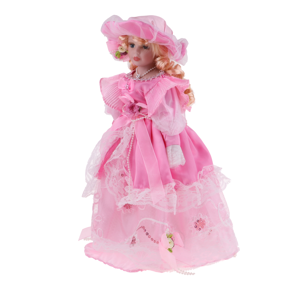 40cm Schöne Porzellan Puppe Menschen Action Figure Lady mit rosa Anzug 