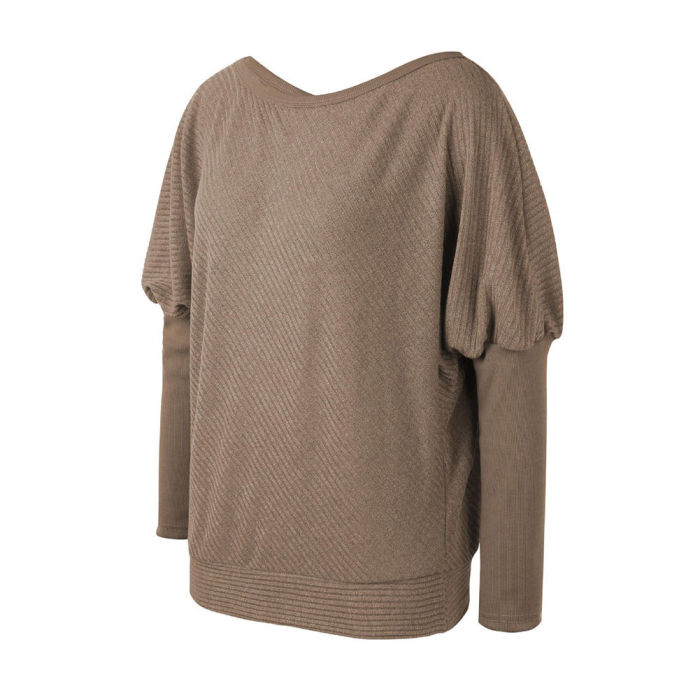 women lady long sleeve knitting solid color top sweater pullover