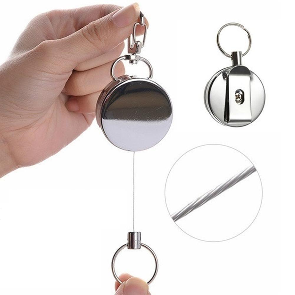 1x Steel Wire Rope Key Chain Retractable Anti Lost Badge Reel EDC Tool