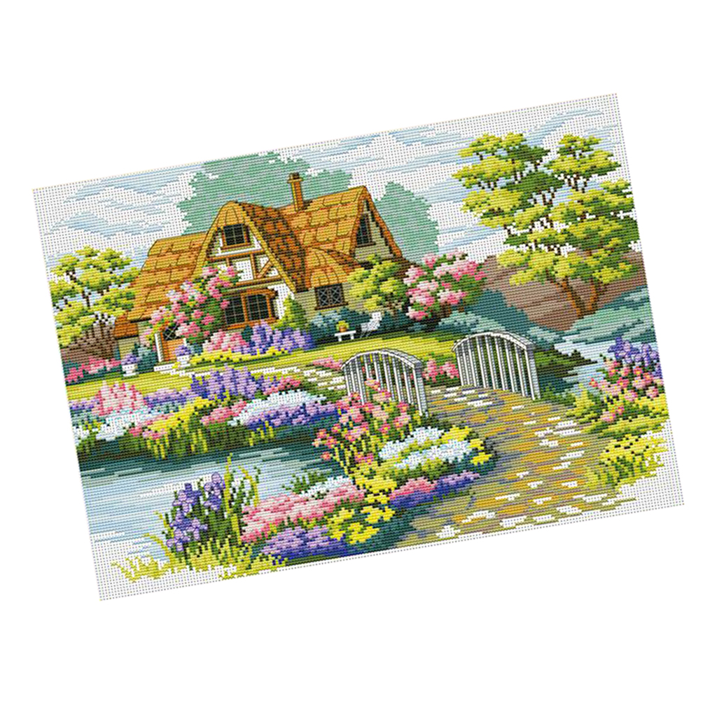 Garden Cottage Stamped Cross Stitch Kit Advanced Pattern for Home Shop Decoration
