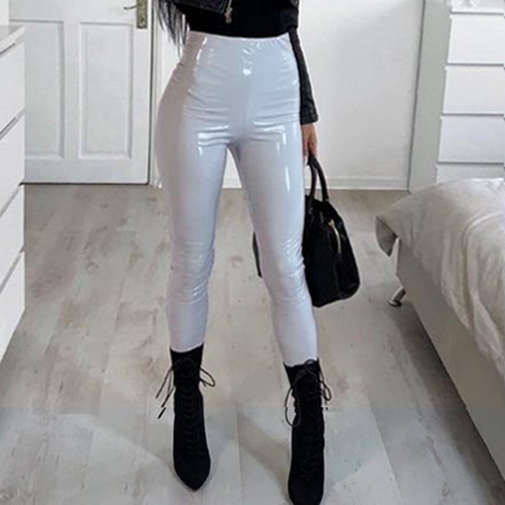 high waisted white leather pants