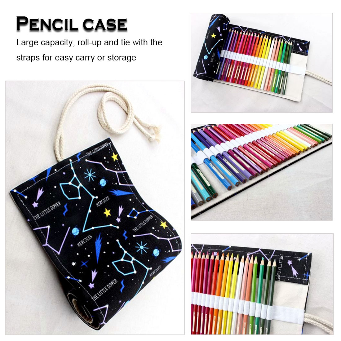 36/48 holes big capacity pencil case school canvas roll pouch