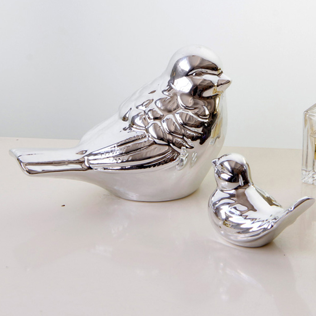 Scandinavian Style Ceramic Bird Shaped Figurine Home Decor Ornaments Silver