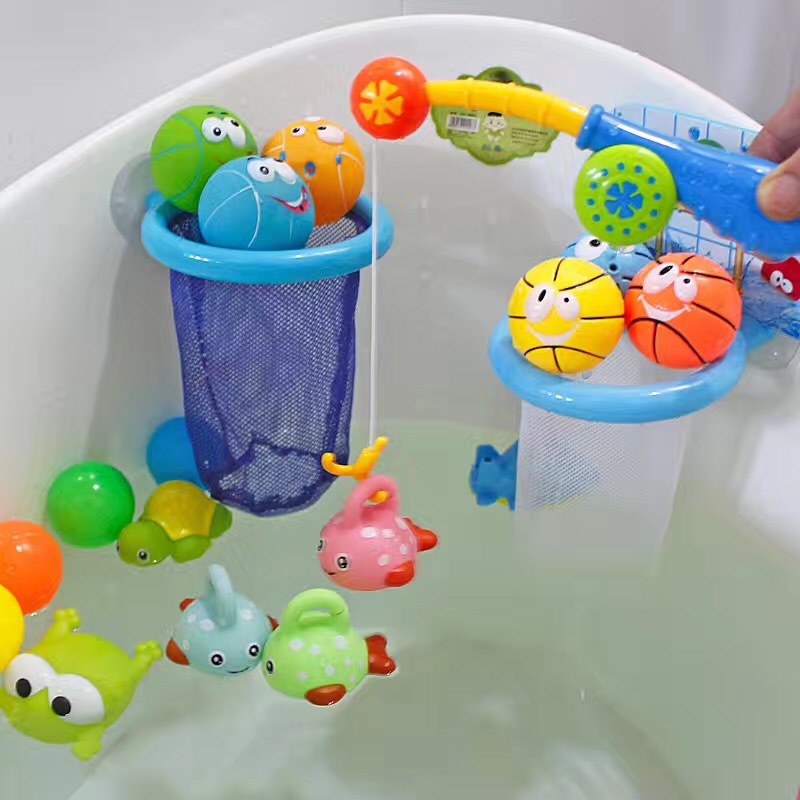4pcs Bathing Toy Fishing Net Floating Animal Bathtub Pool Toy For Toddler Baby H 
