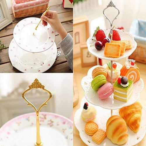 HangzhoushiJacob Elsie Soporte para platos de tarta de 2//3 niveles con mango de corona para montaje en barra de herramientas para fiestas de boda plateado