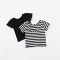 Retail 2016 summer new girls black cotton backless short sleeved T shirt
