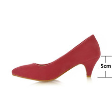 Ladies Shoes Low Heels Pointed Toe Fashion Pumps Causal Cone Heels Women Shoes Blue Black Red