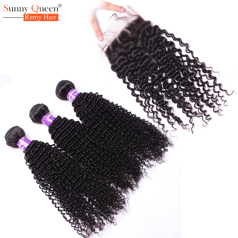 Inidan Virgin Hair Kinky Curly Lace Closure With Bundles Rosa Queen Hair Products 4Pcs Lot Kinky Curly Virgin Hair With Closure
