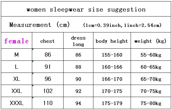women sleepwear size