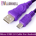 Millionwell Purple Android Mobile Phone Cable 0 6m 1 2m 2m 3m Micro USB Cables Data